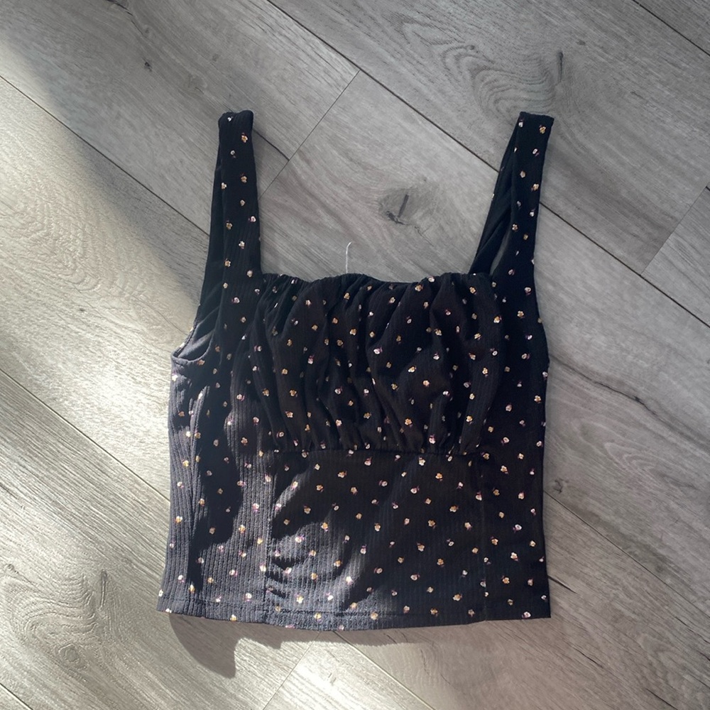 Black floral print shirt